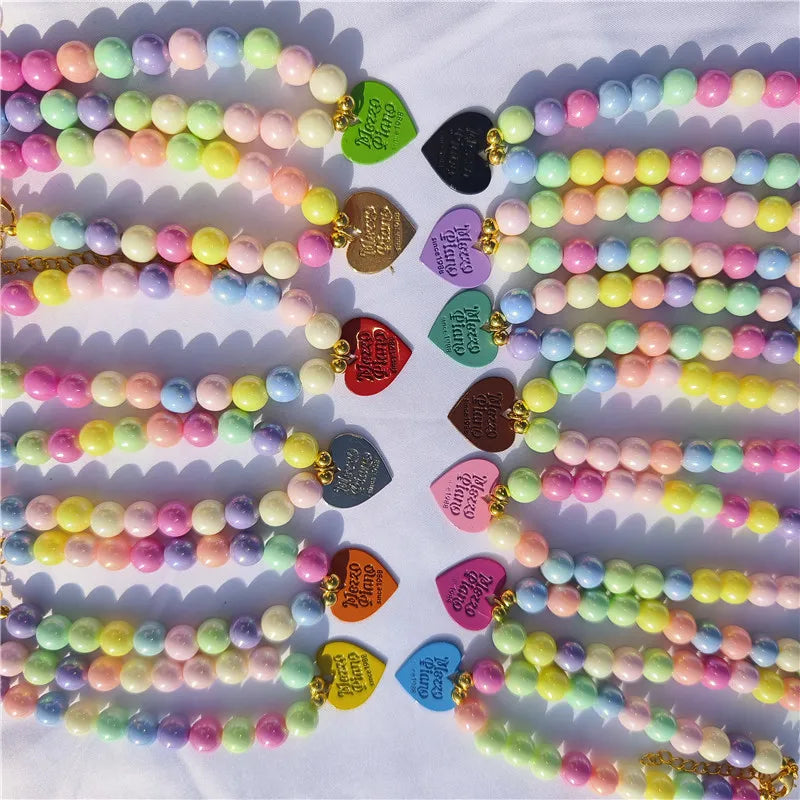 Simple Heart Letters Pendant Pet Pearl Necklace Cute Neck Decoration for Cat Puppy Dog High-grade Gift Cat Collar Pet Accessorie