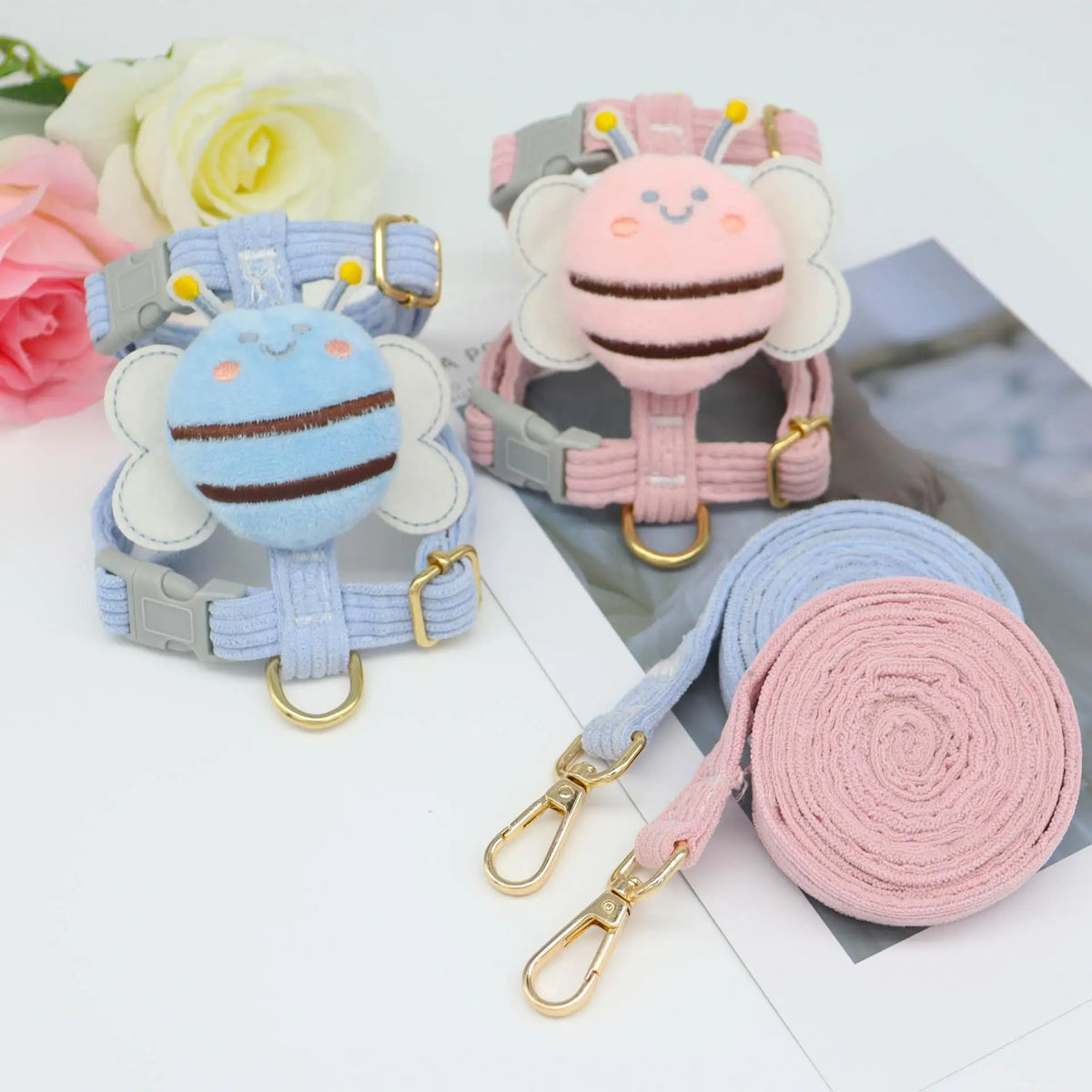 Pet  Puppy Dog Harnesses Leash Set Bee Animals Shape Dog Cat Harnesses Soft Adjustable Outdoor Walking Anti-lost Leash Supplies