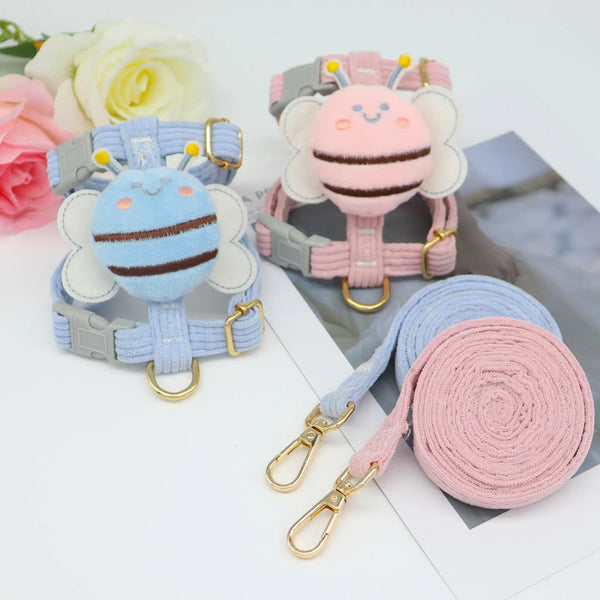 Pet  Puppy Dog Harnesses Leash Set Bee Animals Shape Dog Cat Harnesses Soft Adjustable Outdoor Walking Anti-lost Leash Supplies
