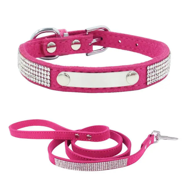 Personalized Dog Collar Leather Rhinestone Bling Charms Custom Pet Dogs Cat Name
