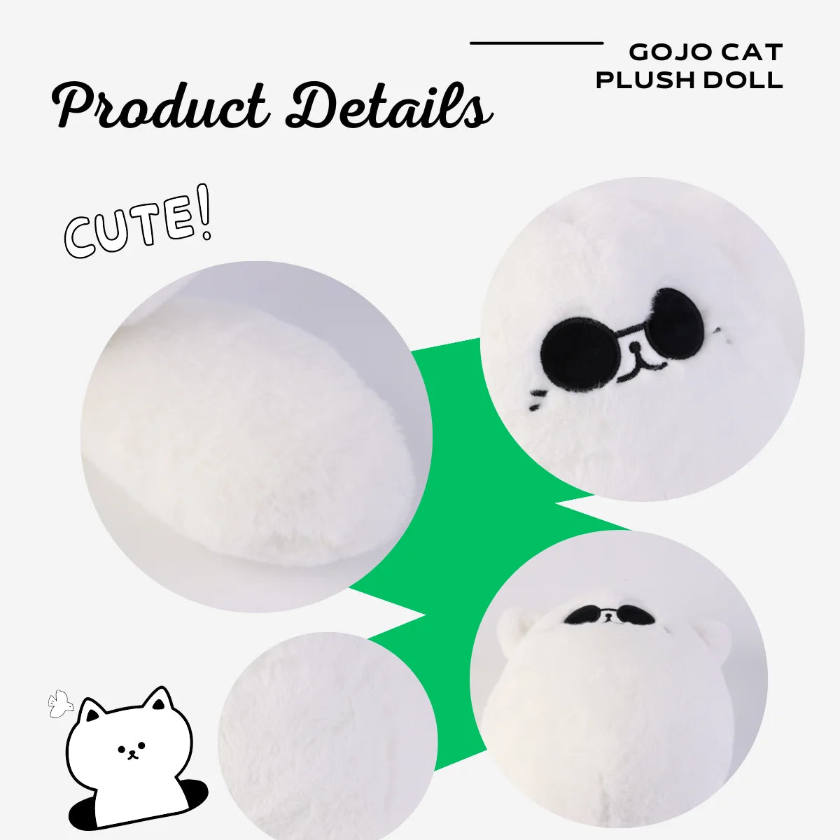 40cm Soft Gojo Cat Plush Pillow Hot Anime Sunglasses White Cat Plushies Toys Stuffed Animals Doll Home Decor Kids Birthday Gift