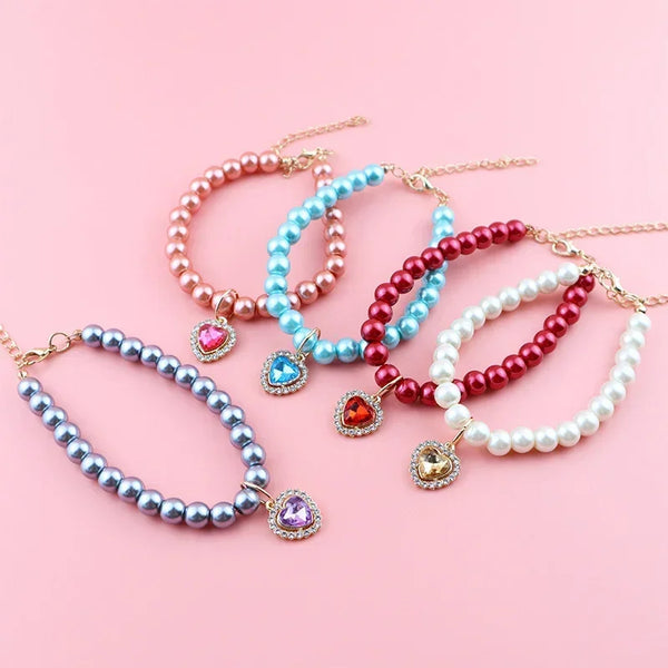 Cat Collar Pet Pearl Necklace Pet Collar Cat and Dog Jewelry Love Diamond Pet Products for Dog Birthday Gift Photo Accessories