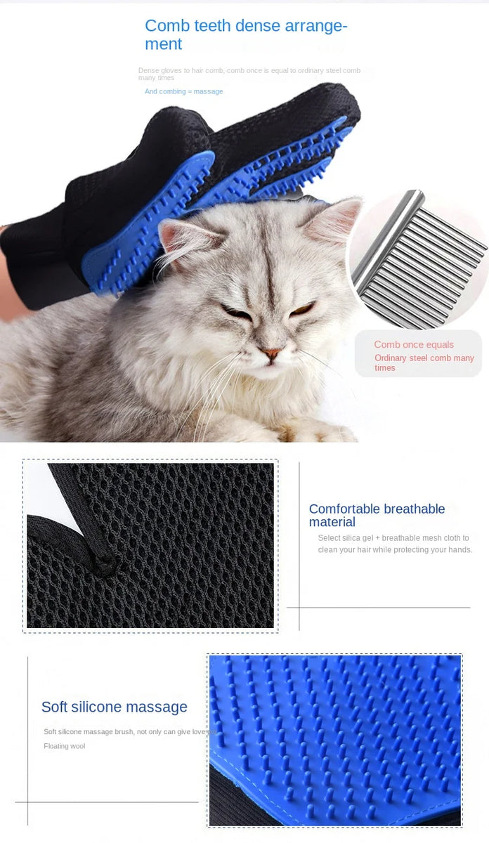 Pet Grooming Glove Brush for Cats and Dogs - 2-in-1 Hair Removal Glove With Massage and Hair Removal Functions Pet Dog Products