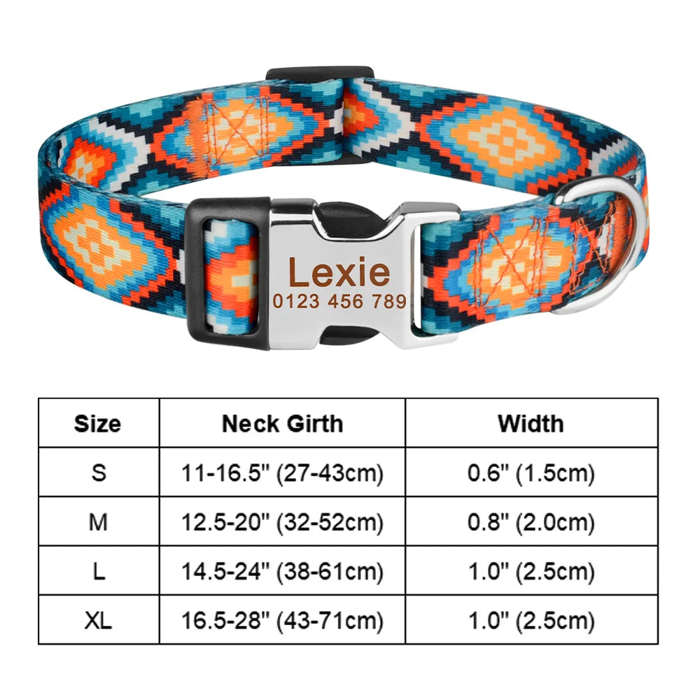 Engraved Adjustable Printed Dog Collar Name Free Nameplate ID Tag Personalized Small Large Medium Pet Dogs Collars