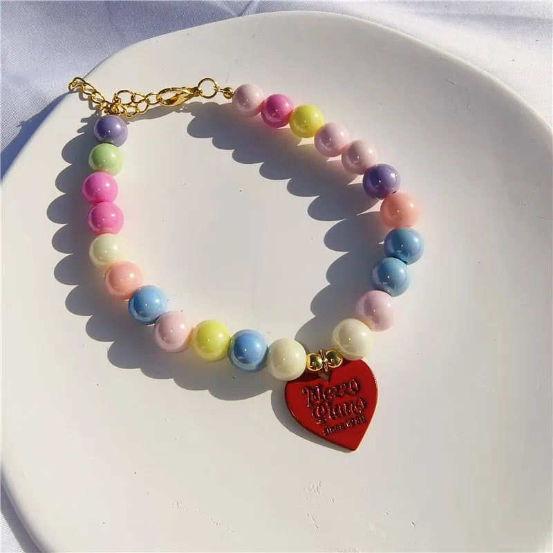 Simple Heart Letters Pendant Pet Pearl Necklace Cute Neck Decoration for Cat Puppy Dog High-grade Gift Cat Collar Pet Accessorie