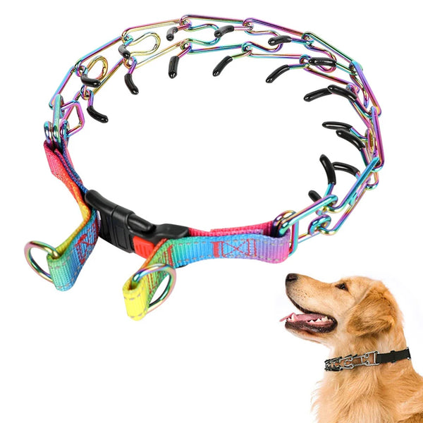 Stainless Steel Colorful Comfort Rubber Tips Adjustable Stainless Steel Dog Training Prong Pinch Collars