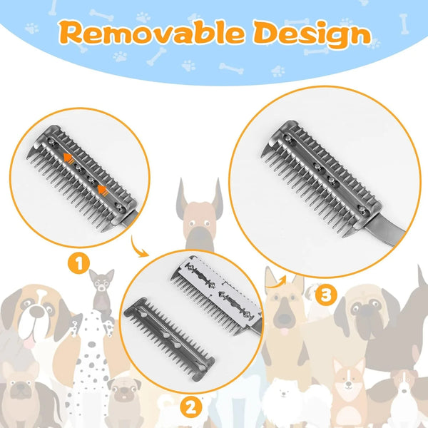 2-in-1 Pet Grooming Razor Comb Plastic With 1PC Metal Blade Hair Trimmer For Dog Cat Trimming Grooming Safe Razor Comb Supplies