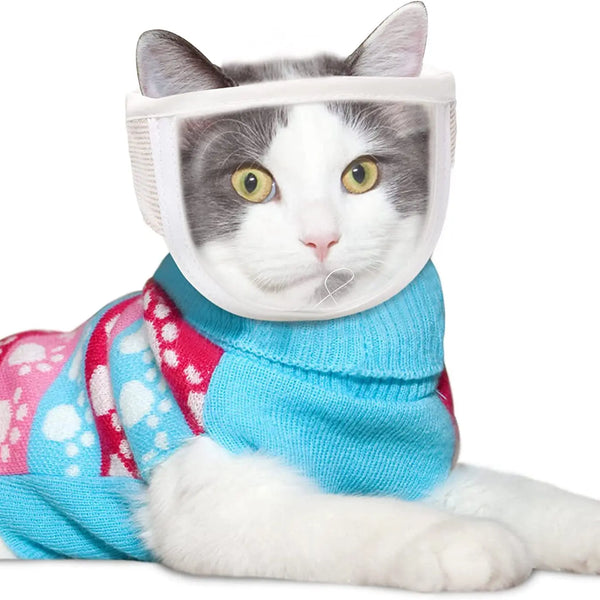 Cat Muzzle Cat Helmet Adjustable Hood Breathable Anti Bite Muzzles Prevent Cats Small Dogs From Biting for Small Pets Grooming