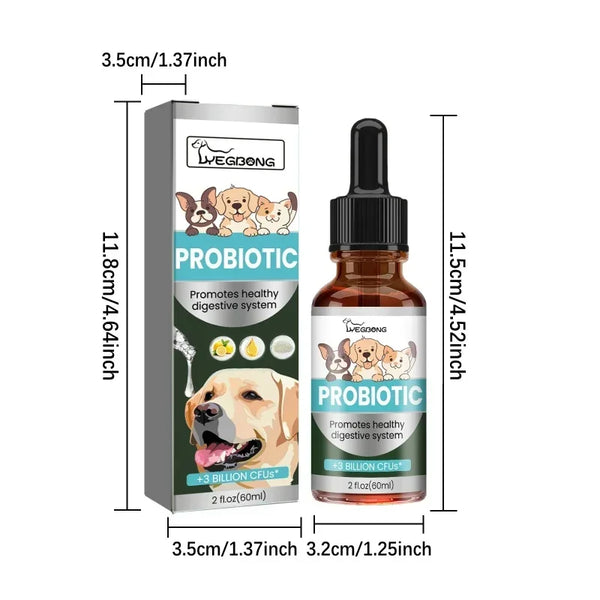 Pet probiotic drops relieve discomfort in cats, dogs, and bad breath. Pet care solution