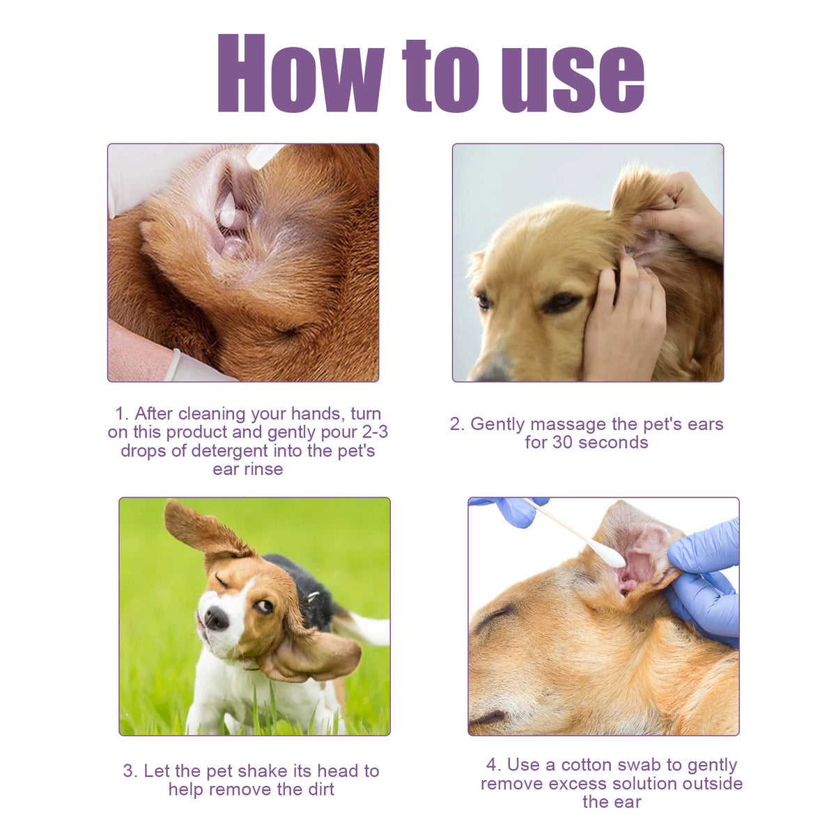 Pet ear cleaning solution cats and dogs relieve ear odor, clean earwax and wash ear drops.