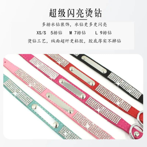 Personalized Dog Collar Leather Rhinestone Bling Charms Custom Pet Dogs Cat Name