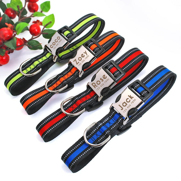 Personalized Dog Collar Nylon Reflective Pet ID Tag Collars Adjustable Pets Necklace For Small Medium Large Dogs Free Engraved