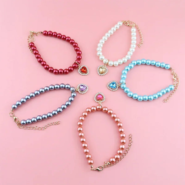 Cat Collar Pet Pearl Necklace Pet Collar Cat and Dog Jewelry Love Diamond Pet Products for Dog Birthday Gift Photo Accessories