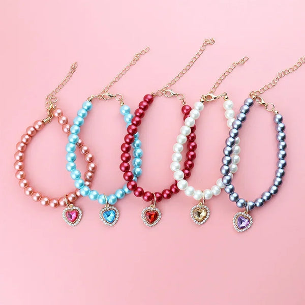 Cat Collar Pet Pearl Necklace Pet Collar Cat and Dog Jewelry Love Diamond Pet Products for Dog Birthday Gift Photo Accessories