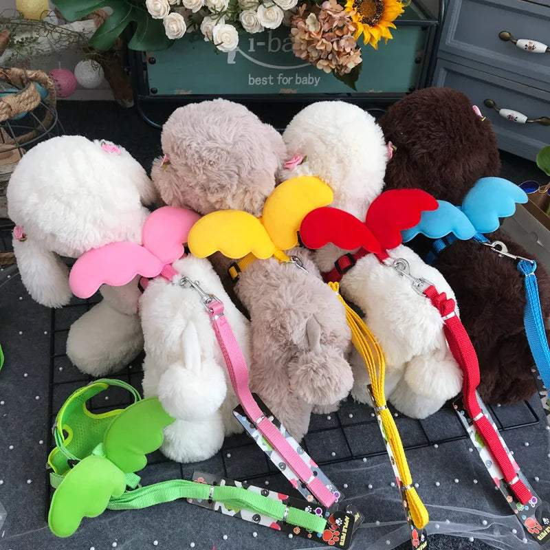 Dog Traction Rope Angel Pet Wing Small Pet Dog cat Rabbit Chest Set Cute Collar Safety Belt Adjustable Outdoor Walk Leash Rope