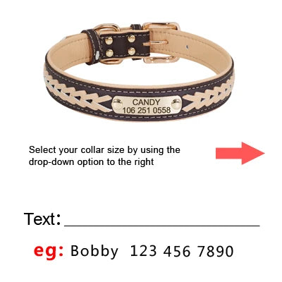 Personalized Dog ID Collar PU Leather Dog Collars Anti-lost ID Tag Free Engraving Nameplate For Small Medium Large Dogs Pitbull
