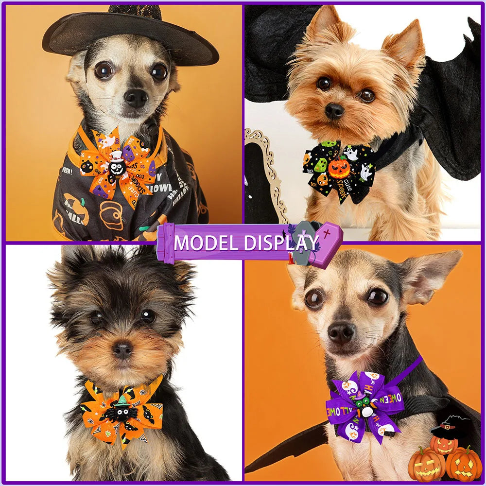 20PCS Dog Bow Ties Halloween Party Adjustable Pet Bowties For Dogs and Cats Pet Dog Collars Flower Dog Grooming Accessories