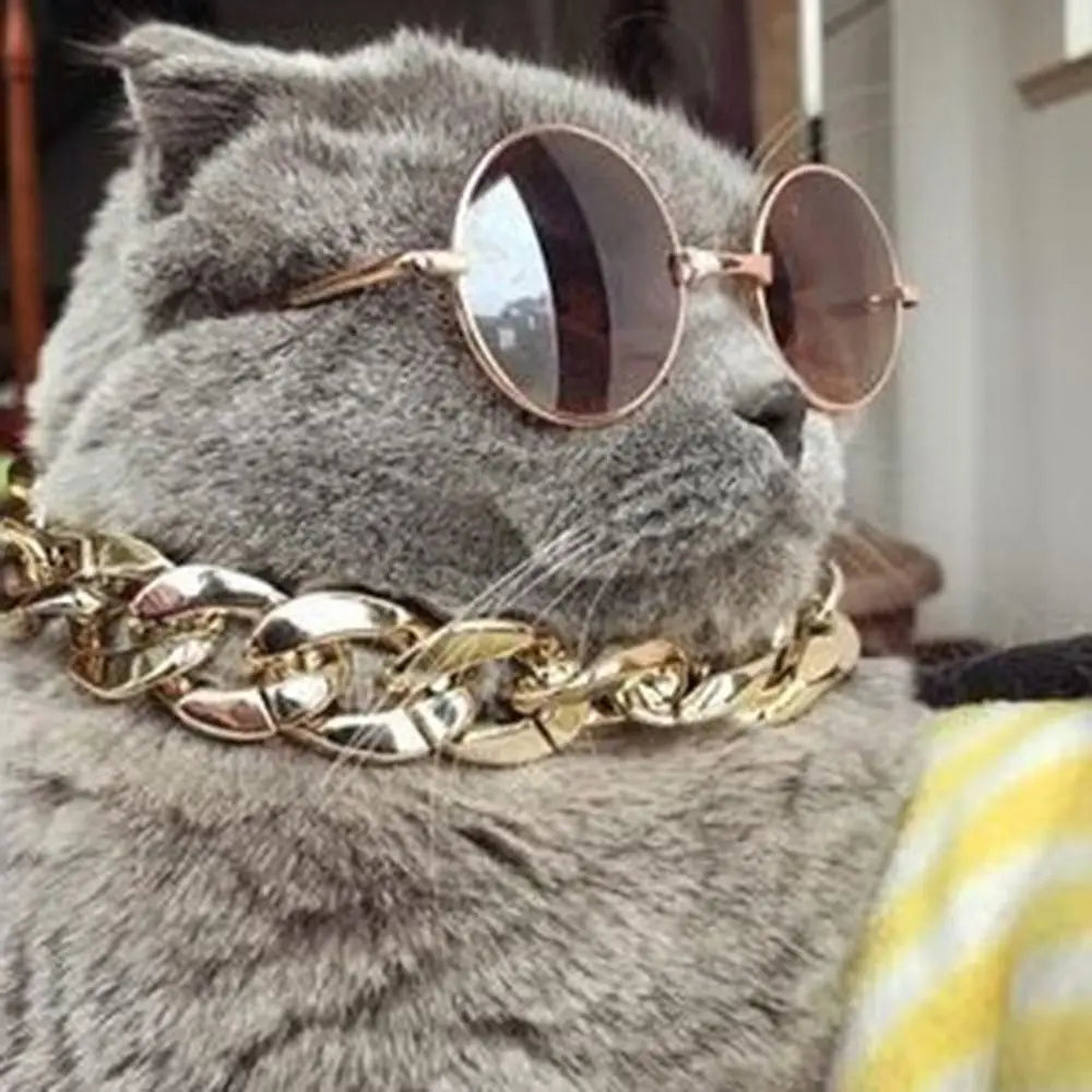 Pet Fashion Necklace Chain Dog Collar French Fighting Small Medium Dog Gold Collar Cat Dog Gold Necklace Pet Jewelry Accessories