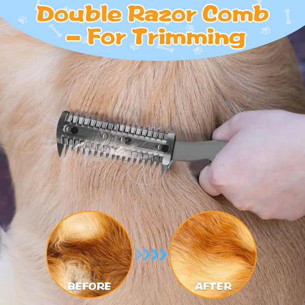 2-in-1 Pet Grooming Razor Comb Plastic With 1PC Metal Blade Hair Trimmer For Dog Cat Trimming Grooming Safe Razor Comb Supplies