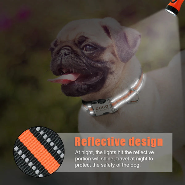 Personalized Dog Collar Nylon Reflective Pet ID Tag Collars Adjustable Pets Necklace For Small Medium Large Dogs Free Engraved