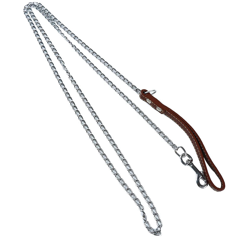 Durable Anti-Bite Metal Dog Chain Lead For Small Medium Large Dog Chain Leash Handle Leads PU Leather Iron Chain Pet Accessories