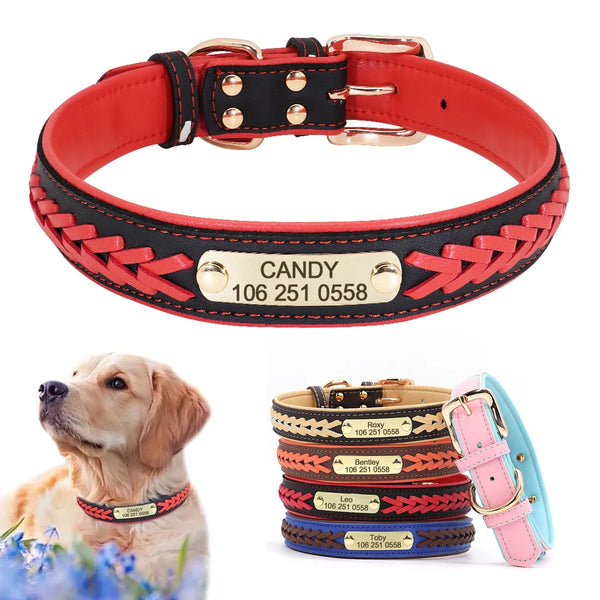 Personalized Dog ID Collar PU Leather Dog Collars Anti-lost ID Tag Free Engraving Nameplate For Small Medium Large Dogs Pitbull