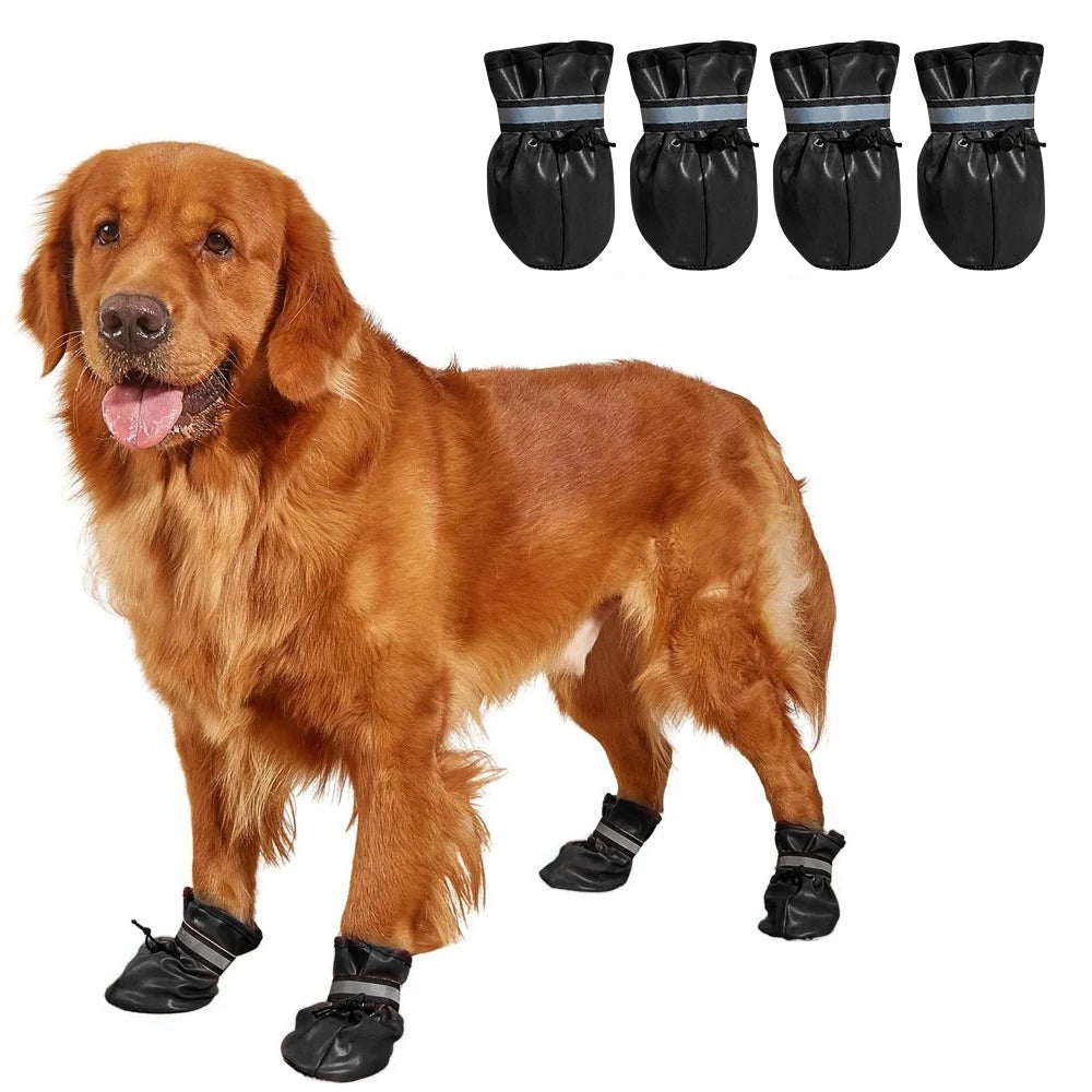 All Season 4 pcs Medium and Large Dog Shoes Outdoor and Indoor Dog Shoes With Reflective Closure Winter Warm Non-Slip Pet Puppy