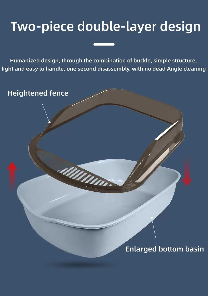 New Premium, Luxurious High-Quality Large Spacious Plastic Cat Litter Box with Anti-Splash Design for Open Cats Toilet. High Cap