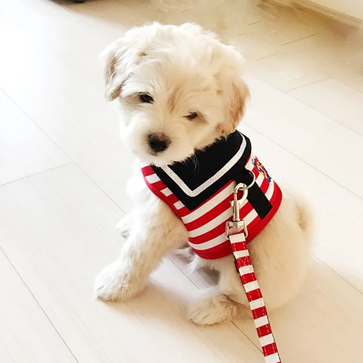 Pet Dog Clothes Soft Navy Style Leash Set For Teddy Pomeranian Chihuahua Dog Supplies Collar Cat Pet Dog Chest Strap Leash