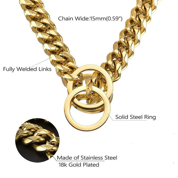 45cm Dog Collar Fully Welded 18K Gold Heavy Duty Choke Cuban Dog Chain Strong Stainless Steel Chain Training Collar