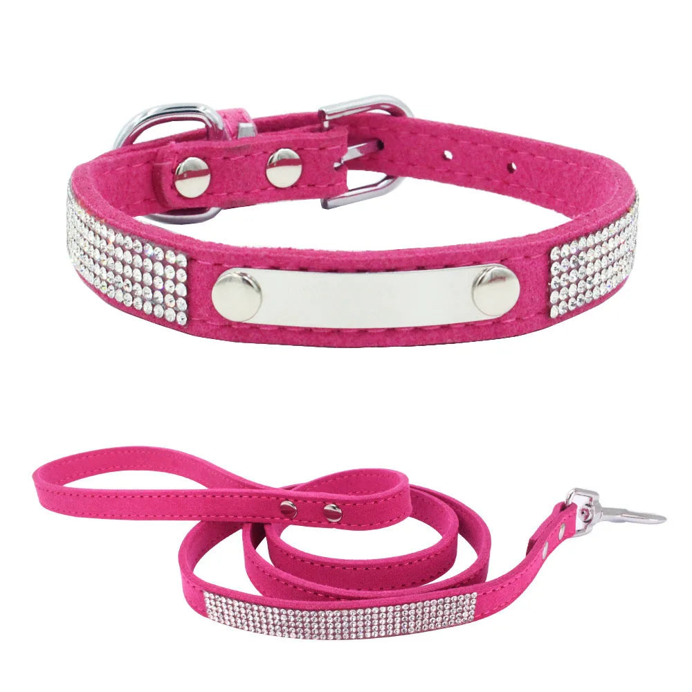 Personalized Dog Collar Leather Rhinestone Bling Charms Custom Pet Dogs Cat Name