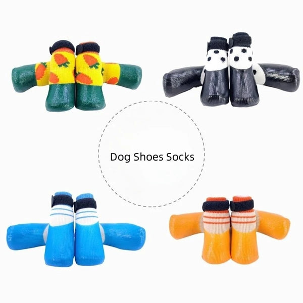 4pcs Winter Warm Dogs Socks Cute Cartoon Non-slip Dog Shoes Dog Rain Snow Boots Soft Breathable Paw Protector For Small Puppy