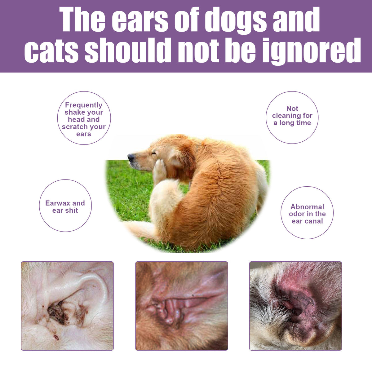 Pet ear cleaning solution cats and dogs relieve ear odor, clean earwax and wash ear drops.