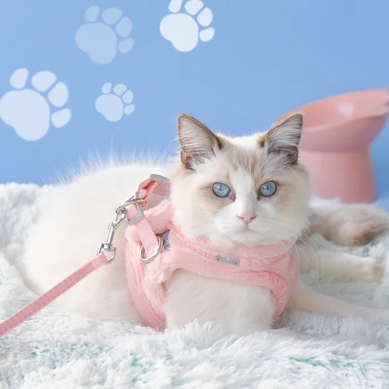 Luxury Upgrade Cat Puppy Harness and Leash Sets Winter Warm Pet Reflective Harnesses Vest for Cats Kitten Small Dogs Yorkshire