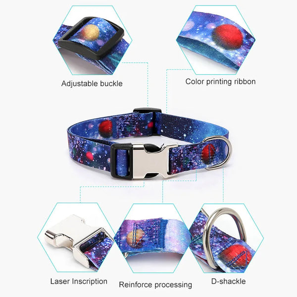 Personalized Dog Collar Free Custom Engraved Pet Cat Dog Name Tag Beach Rainbow Print Nylon Collars For Small Medium Large Dogs
