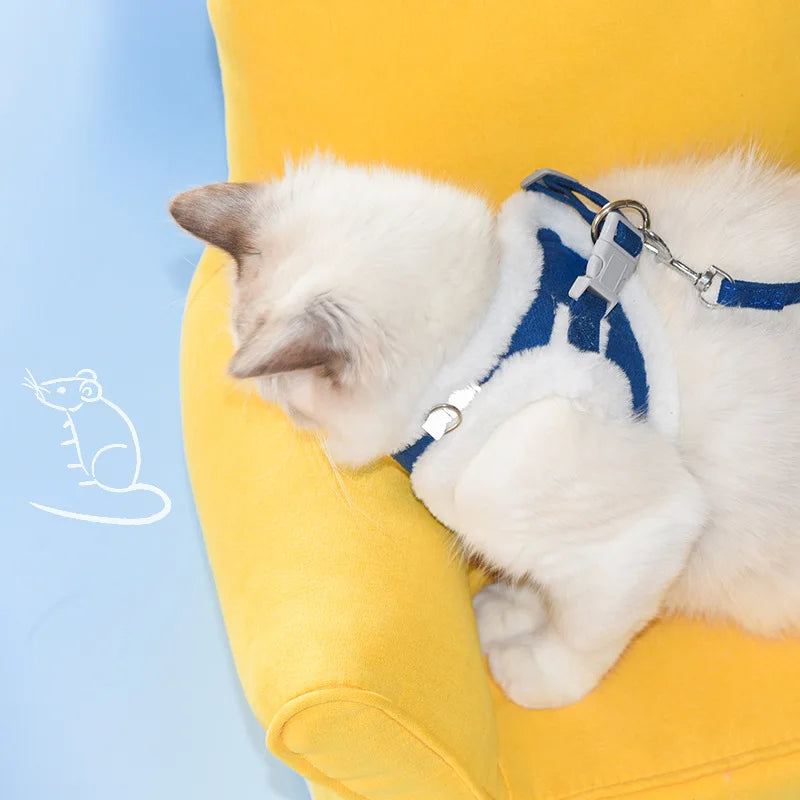 Luxury Upgrade Cat Puppy Harness and Leash Sets Winter Warm Pet Reflective Harnesses Vest for Cats Kitten Small Dogs Yorkshire