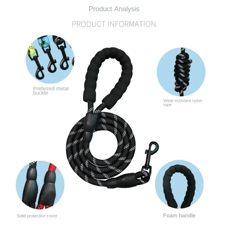 Reflective Dog Leash With Comfortable Padded Handle - Double Heavy Duty Traction Rope For Strong Dogs - Enhance Safety And Contr
