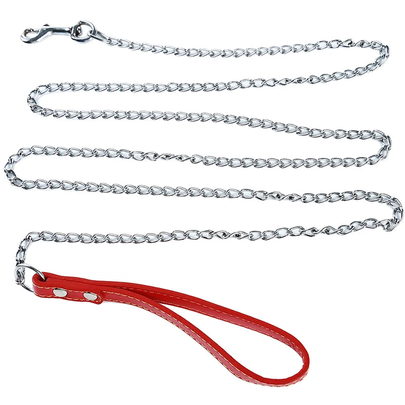 Durable Anti-Bite Metal Dog Chain Lead For Small Medium Large Dog Chain Leash Handle Leads PU Leather Iron Chain Pet Accessories