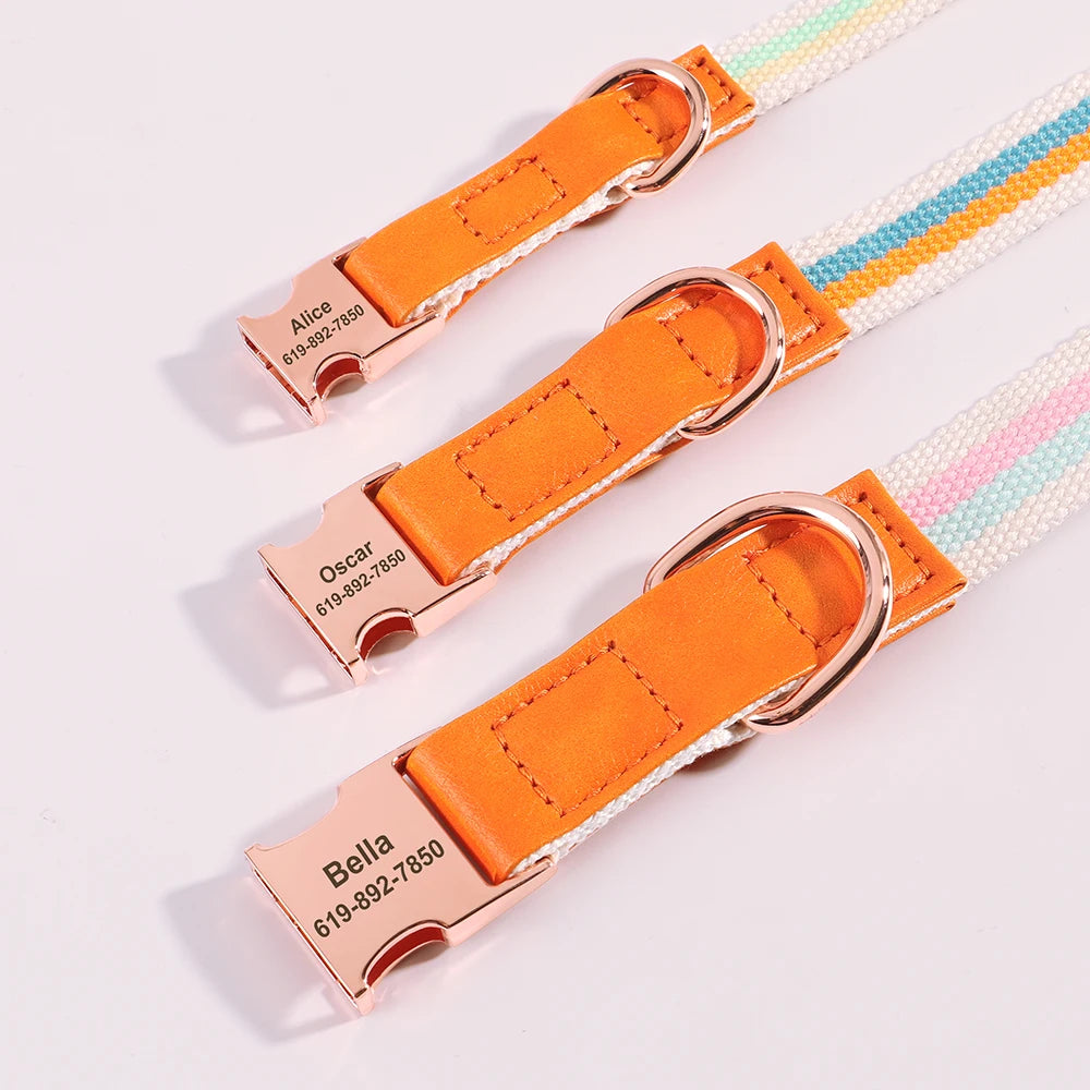Personalized Nylon Dog Collar Leather Dogs Collars Free Engraved Pet ID Name Buckle Necklace Anti-lost For Small Large Dogs Pug