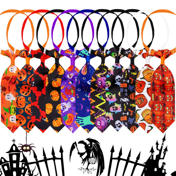 10PCS Adjustable Pet Bowties For Dogs and Cats Halloween Pumpkin Print Funny Dog Bow Tie Necktie Pet Dog Grooming Accessories