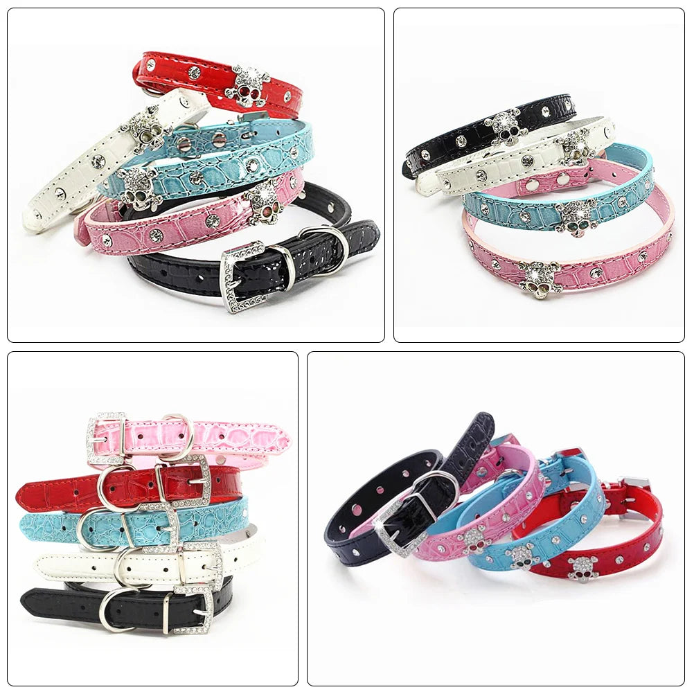 Halloween Skull Pet Collar Collars For Puppies Dog Rhinestones Crystal Stylish Fashion