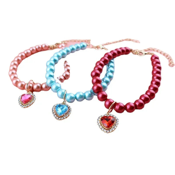 Cat Collar Pet Pearl Necklace Pet Collar Cat and Dog Jewelry Love Diamond Pet Products for Dog Birthday Gift Photo Accessories