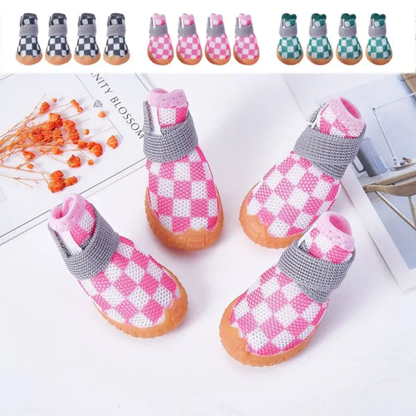 4pcs/set Anti-skid Breathable Pet Dog Shoes Soft Breathable Puppy Mesh Shoes Wear-resistant Sandwich Mesh Hollow Dog Boots