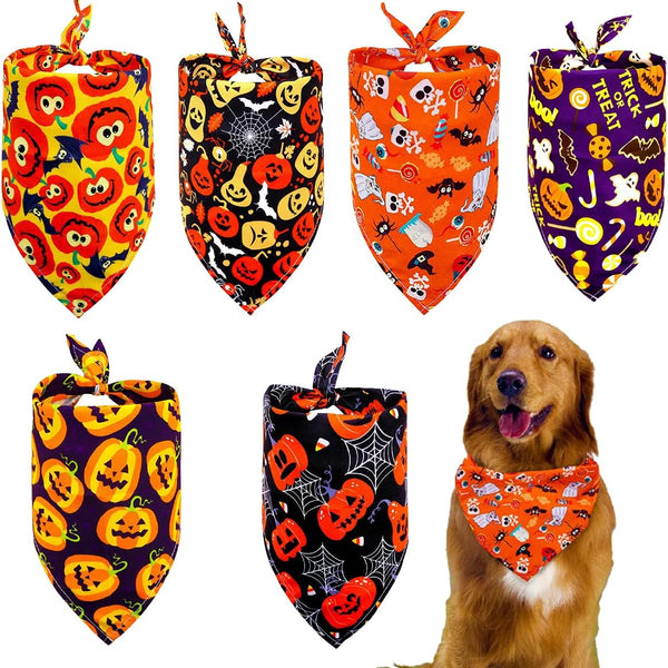 Dog Bandanas for Halloween,6Pcs Pet Triangle Bibs Scarf Autumn Cute Dog Bandanas Pumpkin Bat Spider Pet Scarf Accessories for Small Dogs Cats Pets(Random Color)