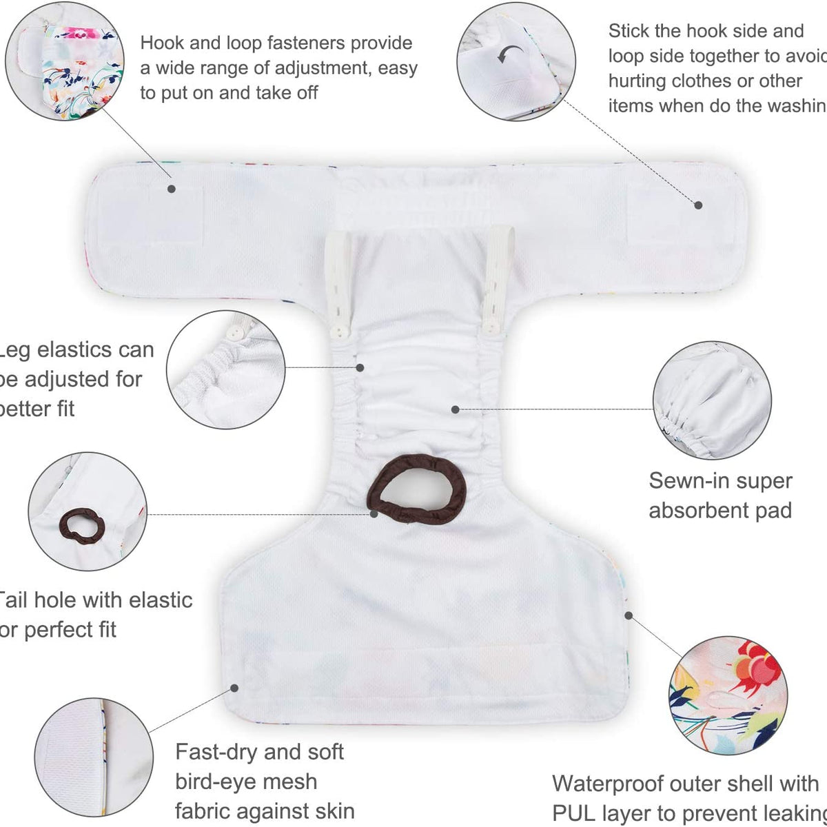 Reusable Dog Diapers Female Small Medium Large 3 Pack Washable Doggie Diapers Puppy Period Pants for Doggy Heat Cycle Peeing D29XS