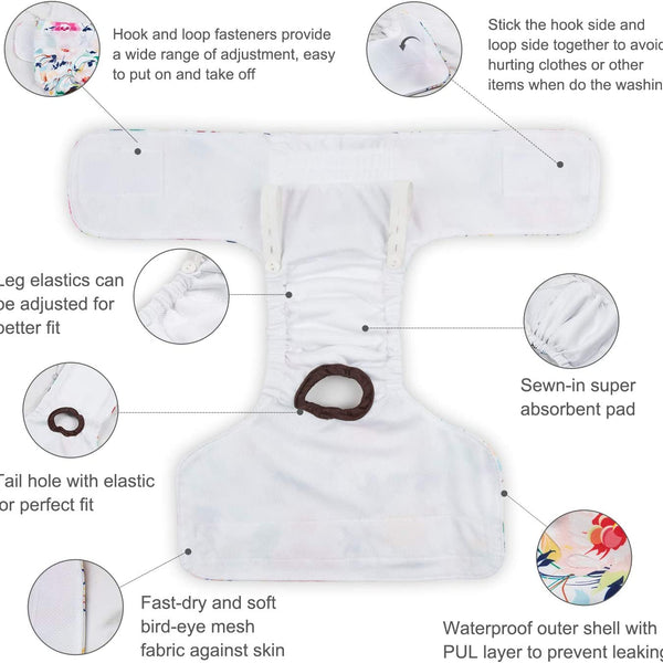 Reusable Dog Diapers Female Small Medium Large 3 Pack Washable Doggie Diapers Puppy Period Pants for Doggy Heat Cycle Peeing D29XS